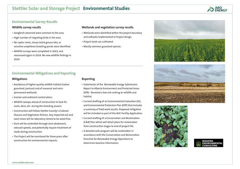 Stettler Solar and Storage Project: Environmental Studies