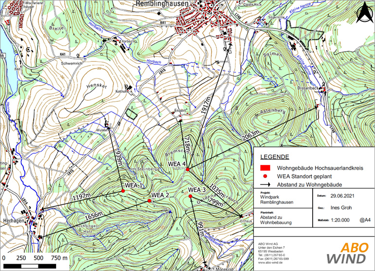 Abstände der Windenergieanlagen zur Wohnbebauung